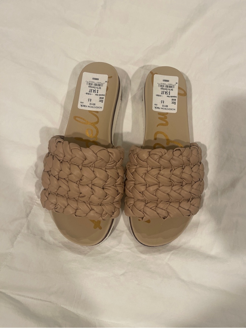 New Sam Edelman Ainsle Wedge Braided Slide Sandals - Nude/Taupe
